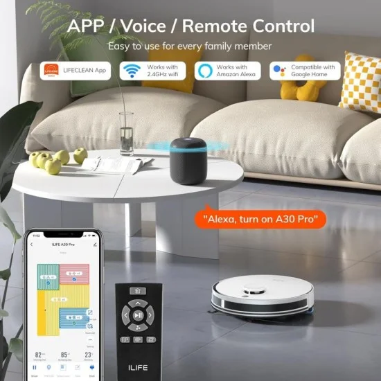 ILIFE A30 Pro Robot Vacuum and Mop with Self-Emptying Station - White